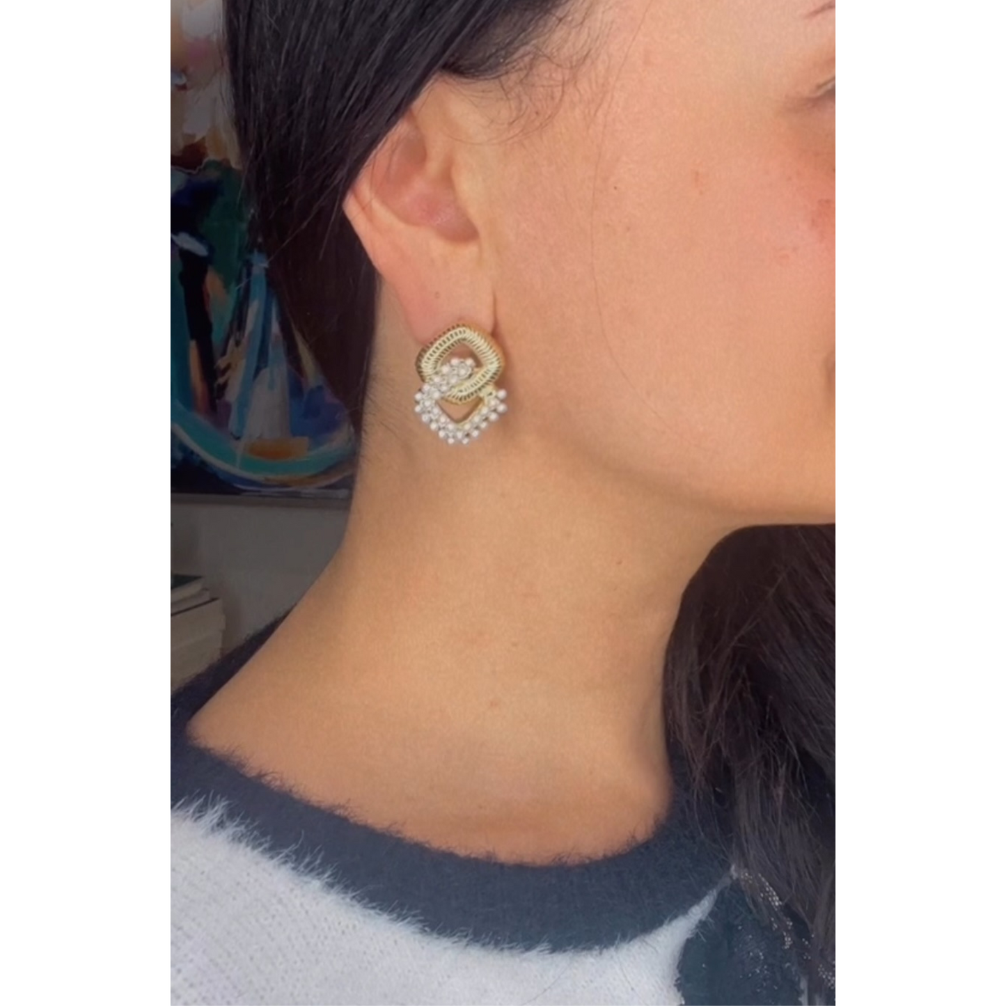 Double Square Pearl Studs