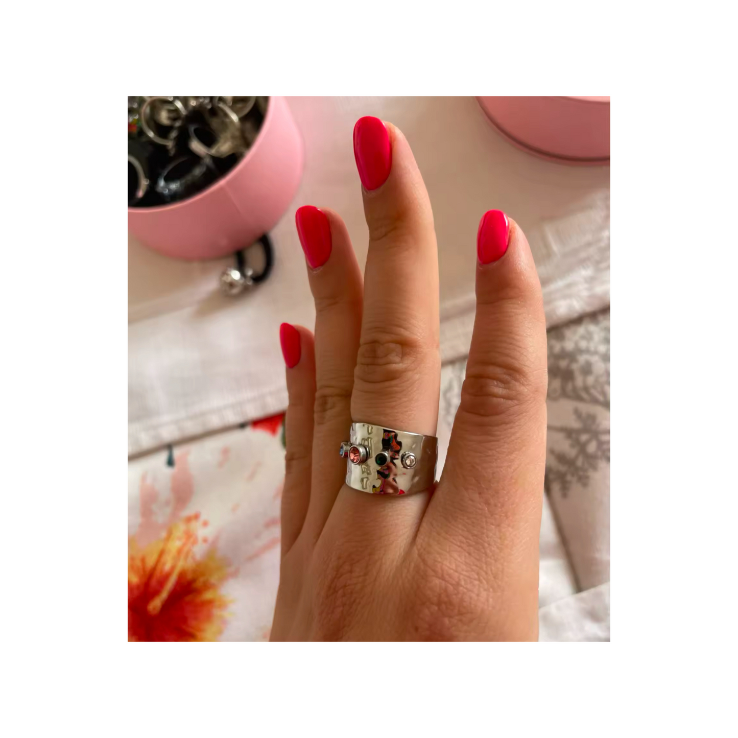 Wide Band Gemstone Ring