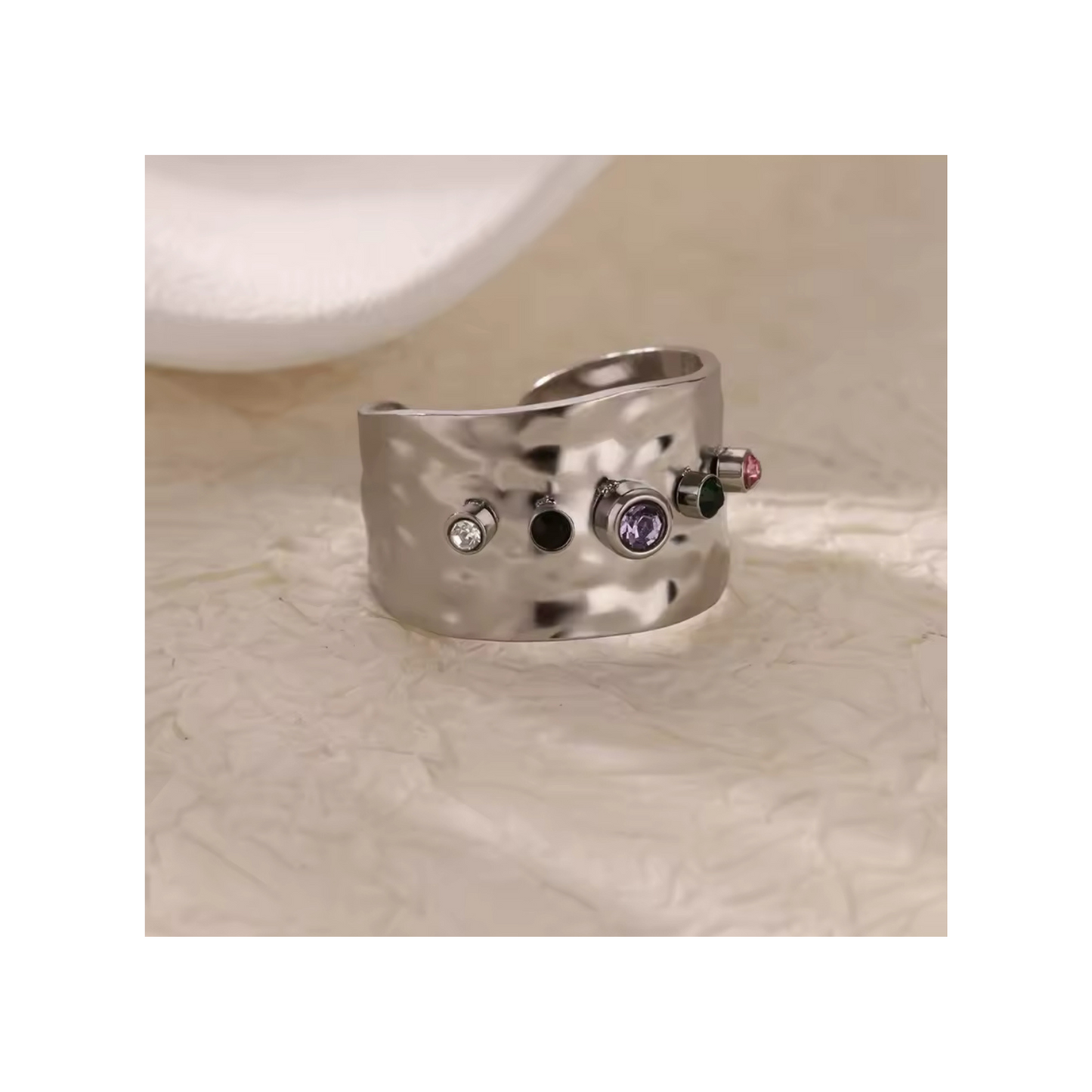 Wide Band Gemstone Ring