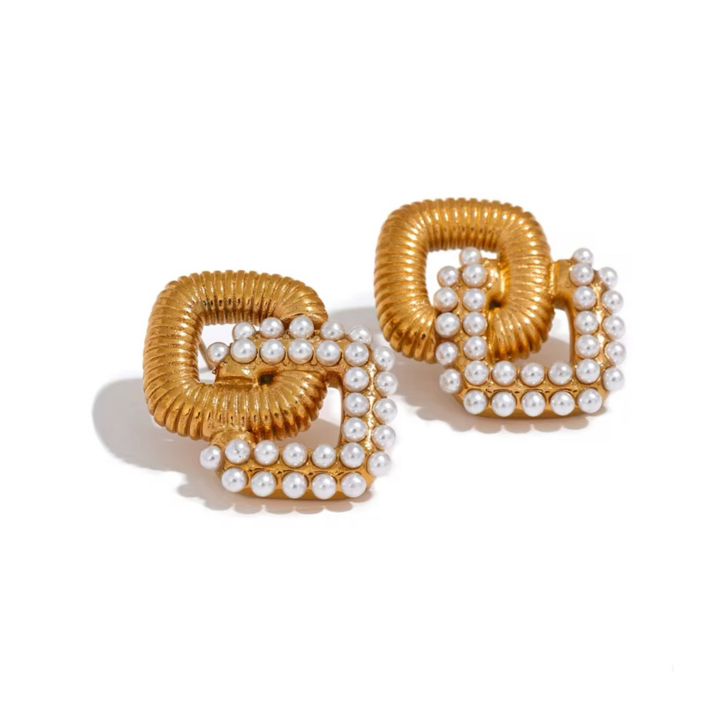 Double Square Pearl Studs
