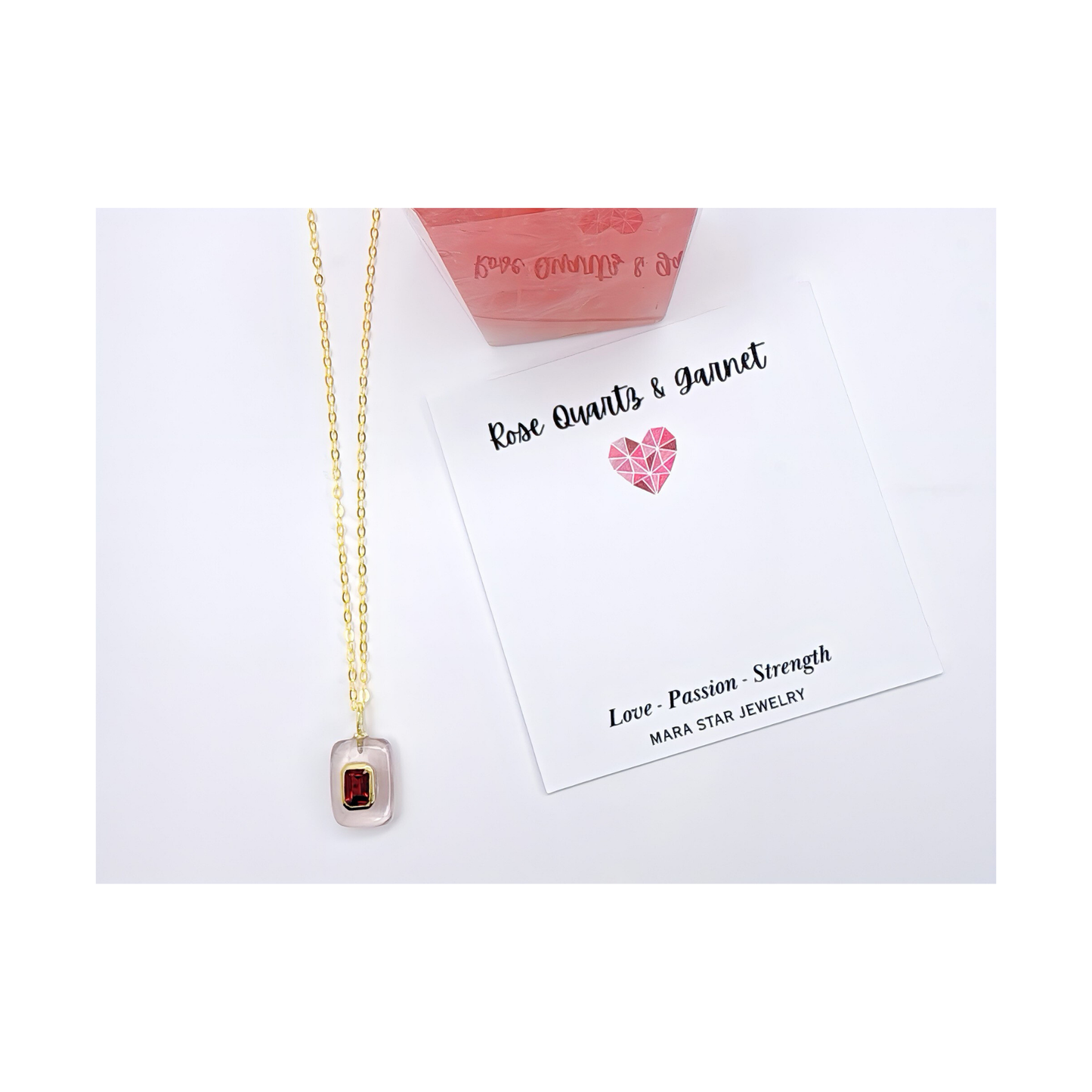 Rose Quartz Garnet Gold Vermeil Necklace
