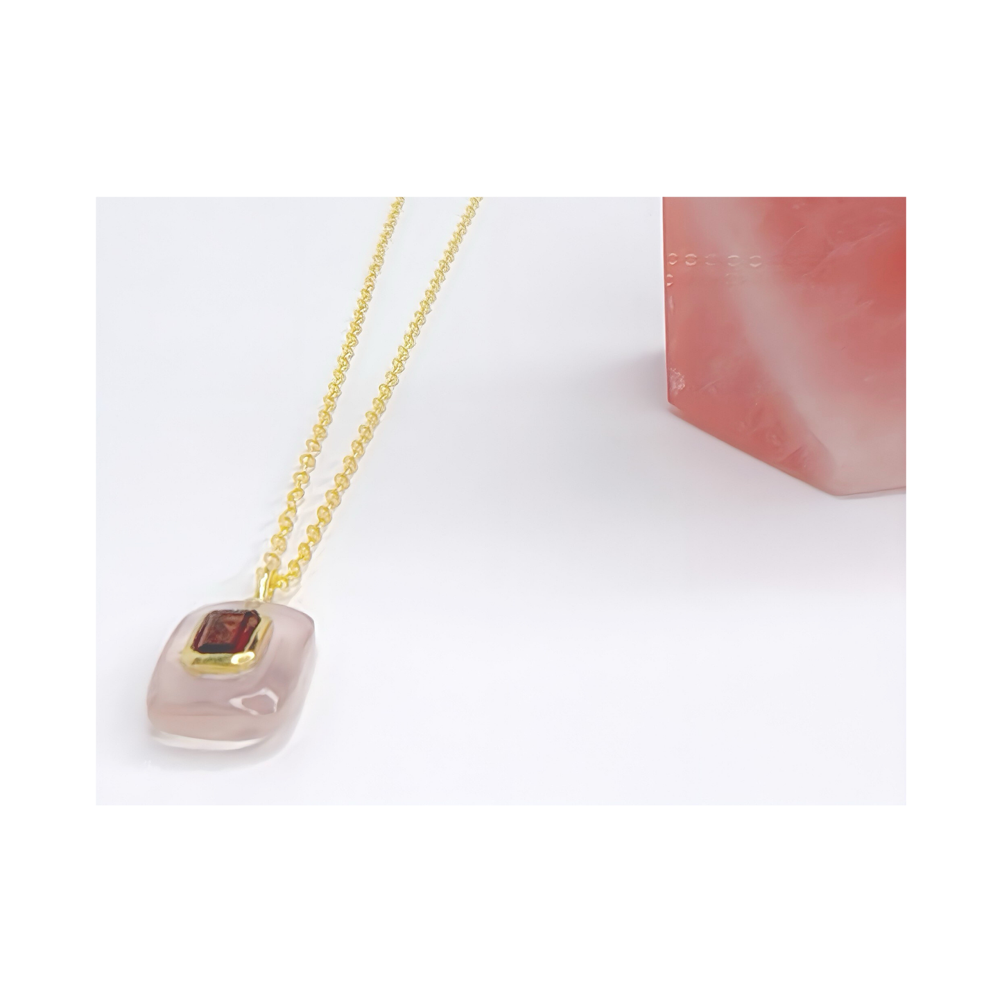 Rose Quartz Garnet Gold Vermeil Necklace