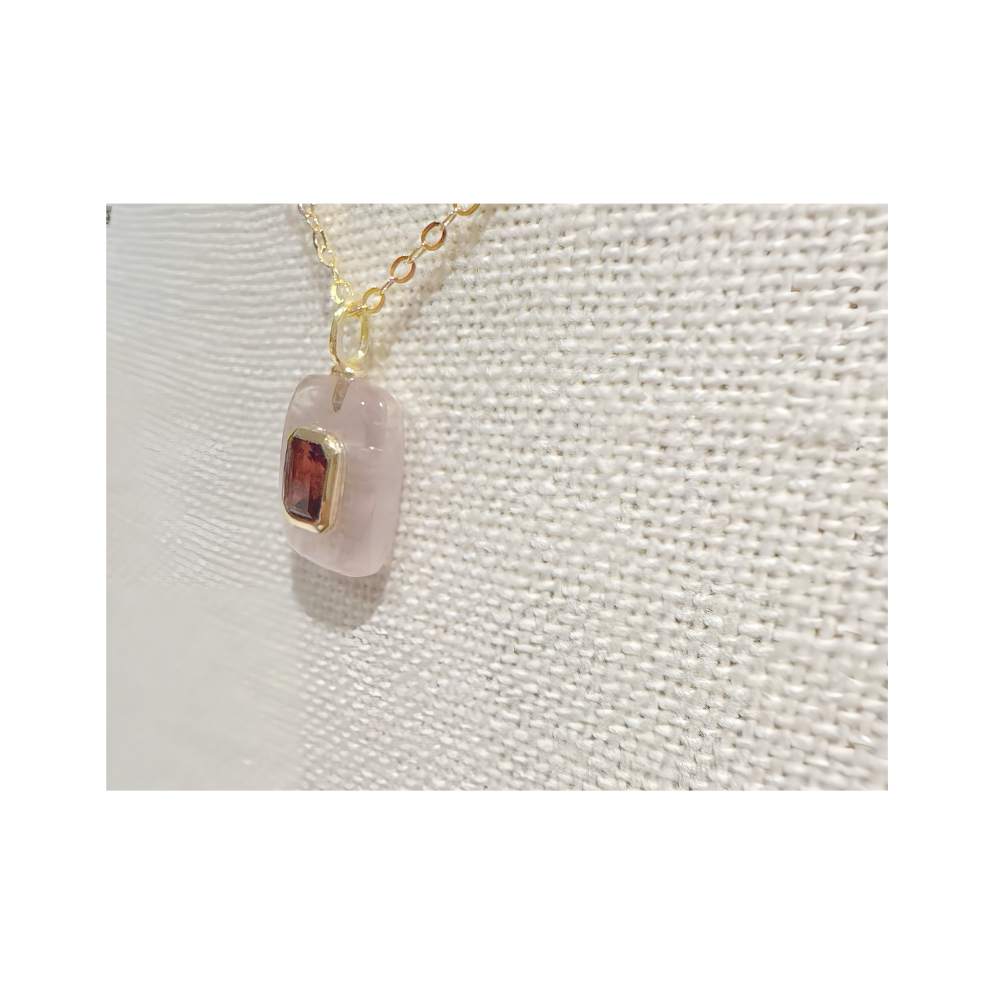 Rose Quartz Garnet Gold Vermeil Necklace