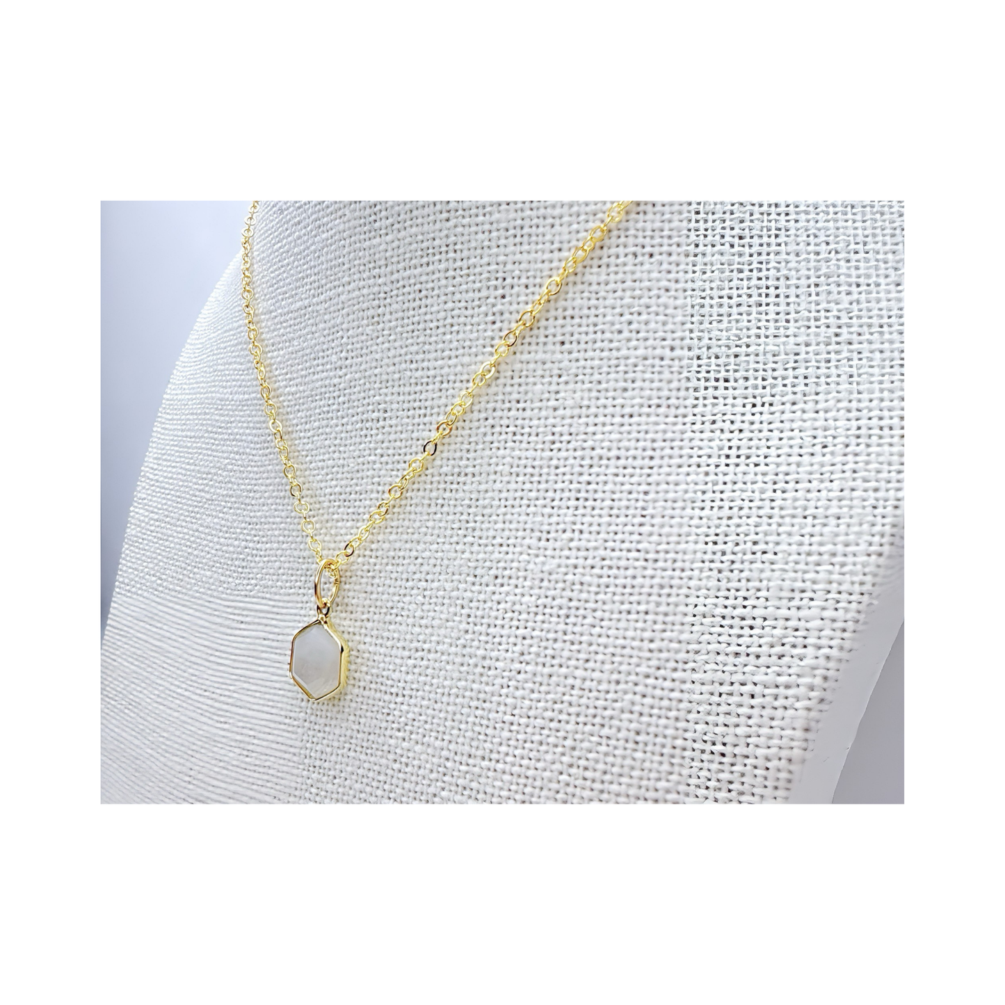Hexagon Moonstone, Labradorite, Emerald, Aquamarine Necklace: 16K Gold Plated Pendant, June Birthstone