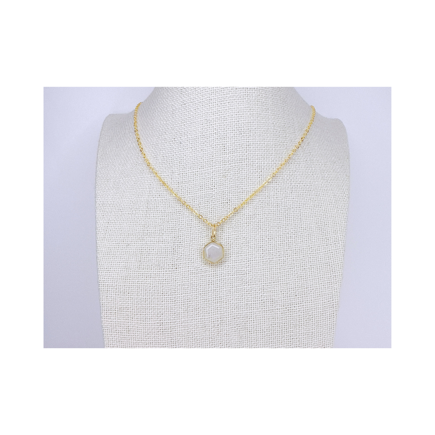 Hexagon Moonstone, Labradorite, Emerald, Aquamarine Necklace: 16K Gold Plated Pendant, June Birthstone