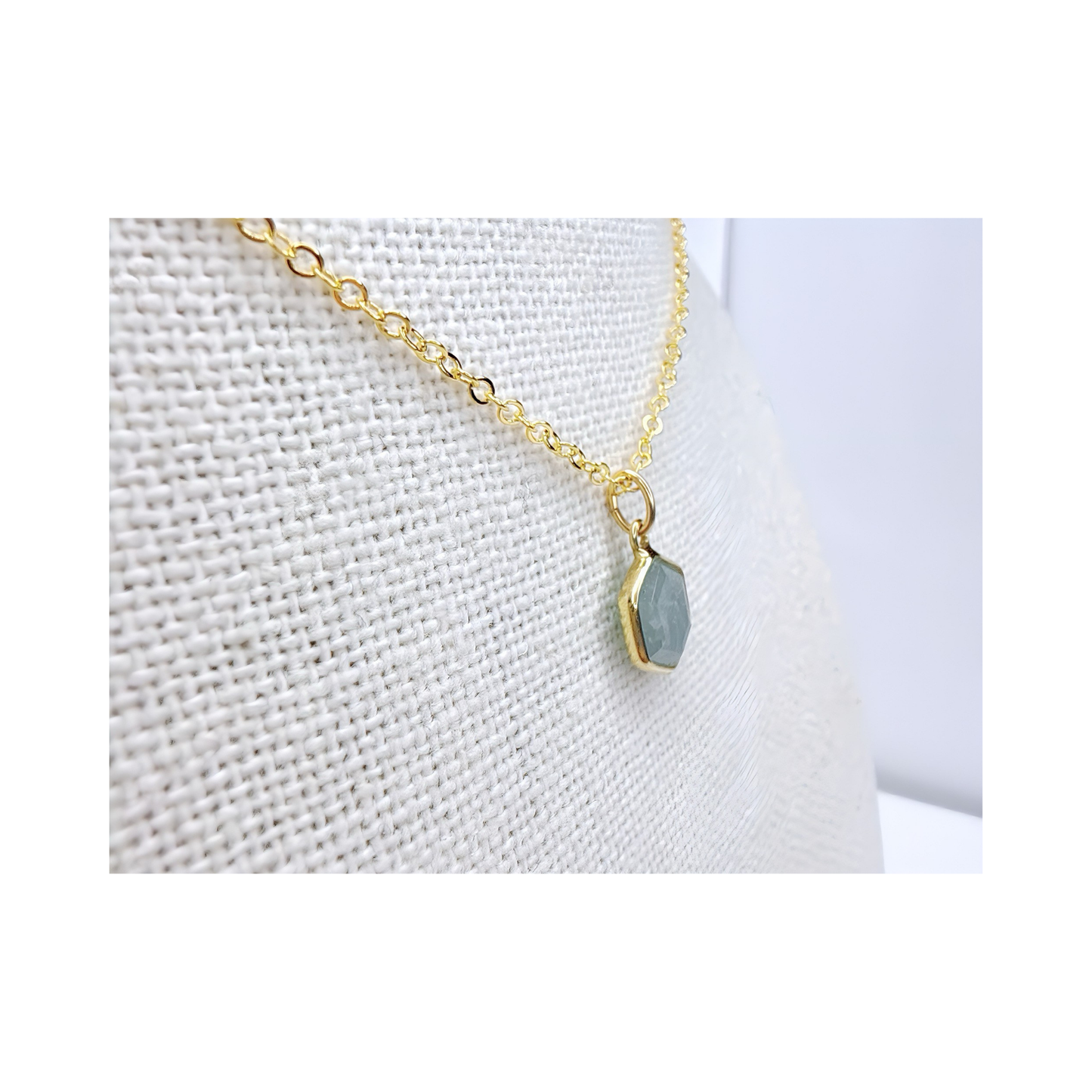 Hexagon Moonstone, Labradorite, Emerald, Aquamarine Necklace: 16K Gold Plated Pendant, June Birthstone