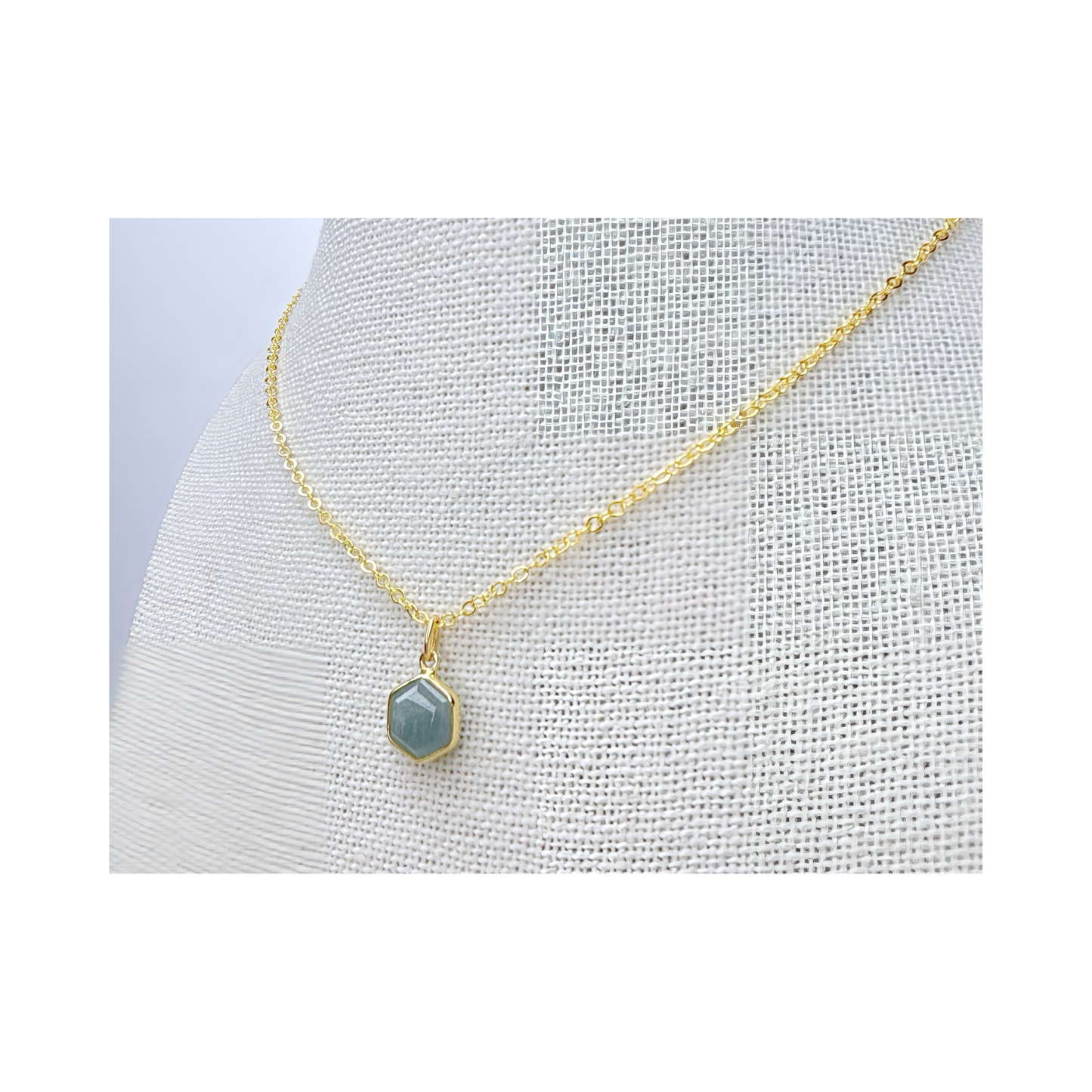 Hexagon Moonstone, Labradorite, Emerald, Aquamarine Necklace: 16K Gold Plated Pendant, June Birthstone