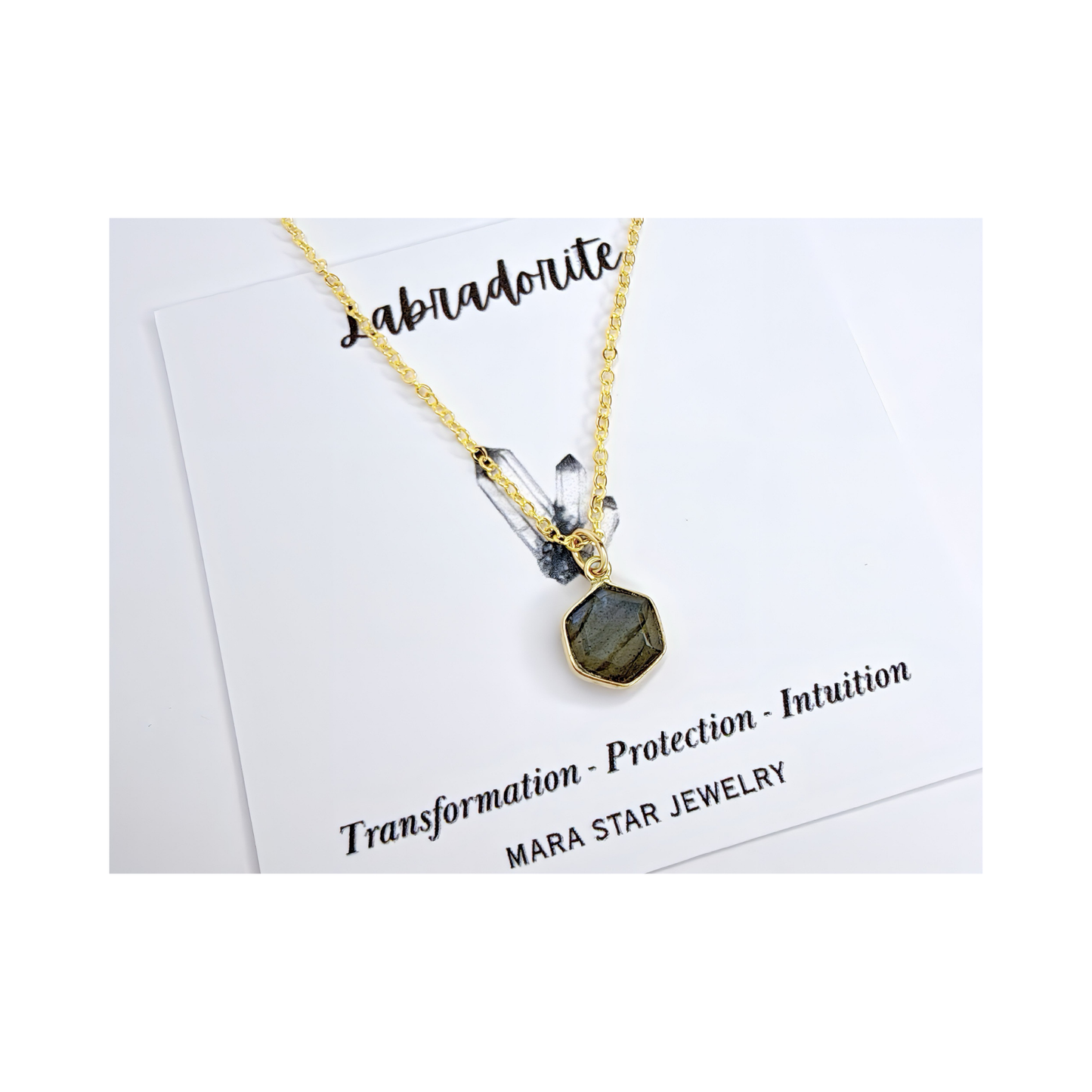 Hexagon Moonstone, Labradorite, Emerald, Aquamarine Necklace: 16K Gold Plated Pendant, June Birthstone