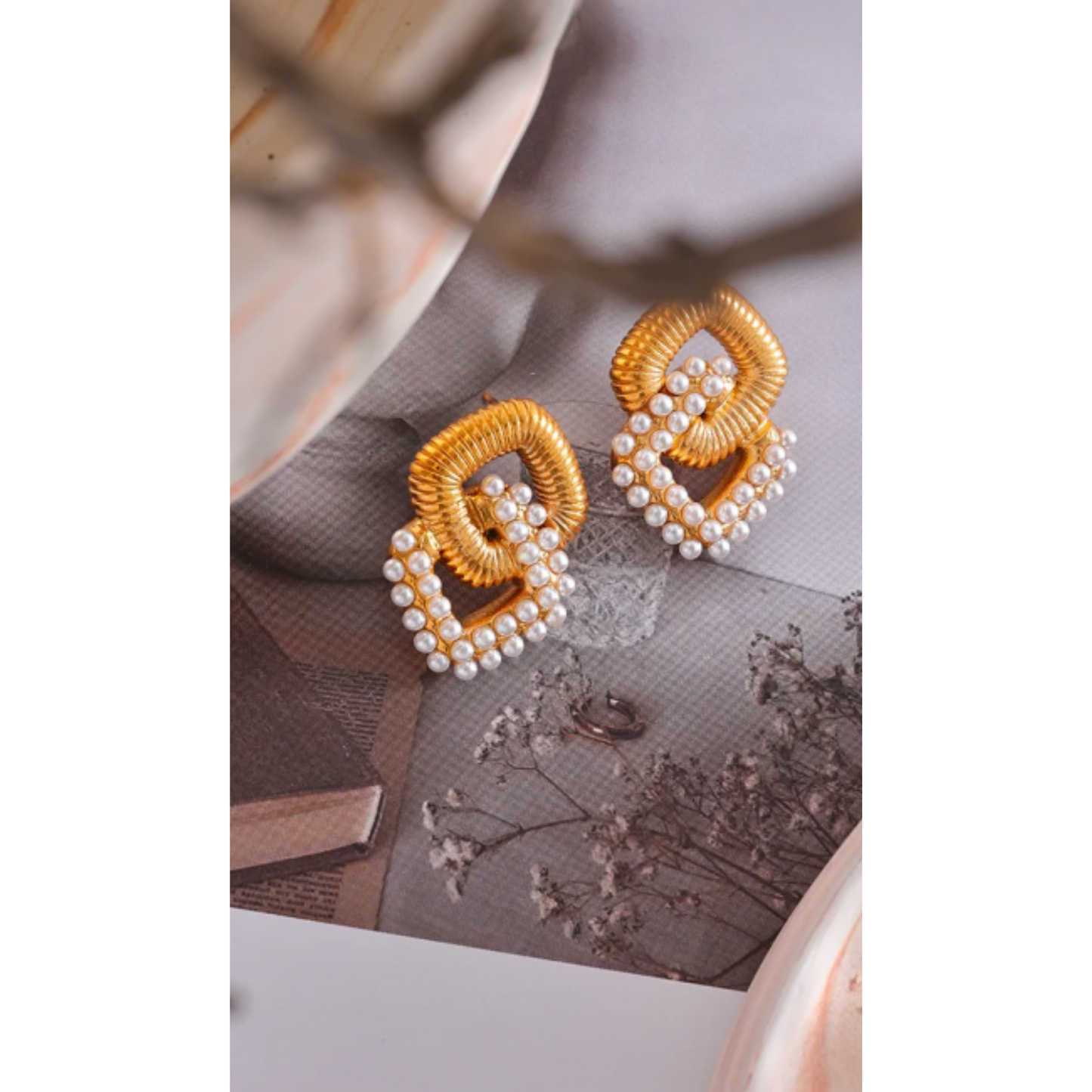Double Square Pearl Studs