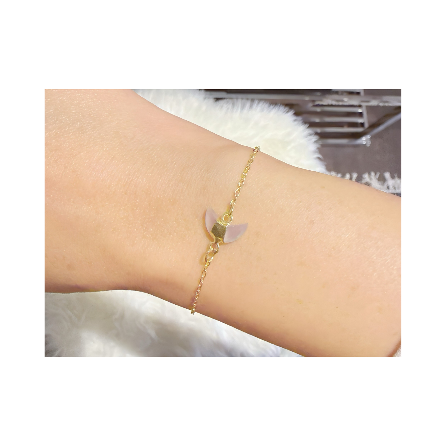 Dainty White Chalcedony Crescent Moon Gold Chain Bracelet : Celestial Charm