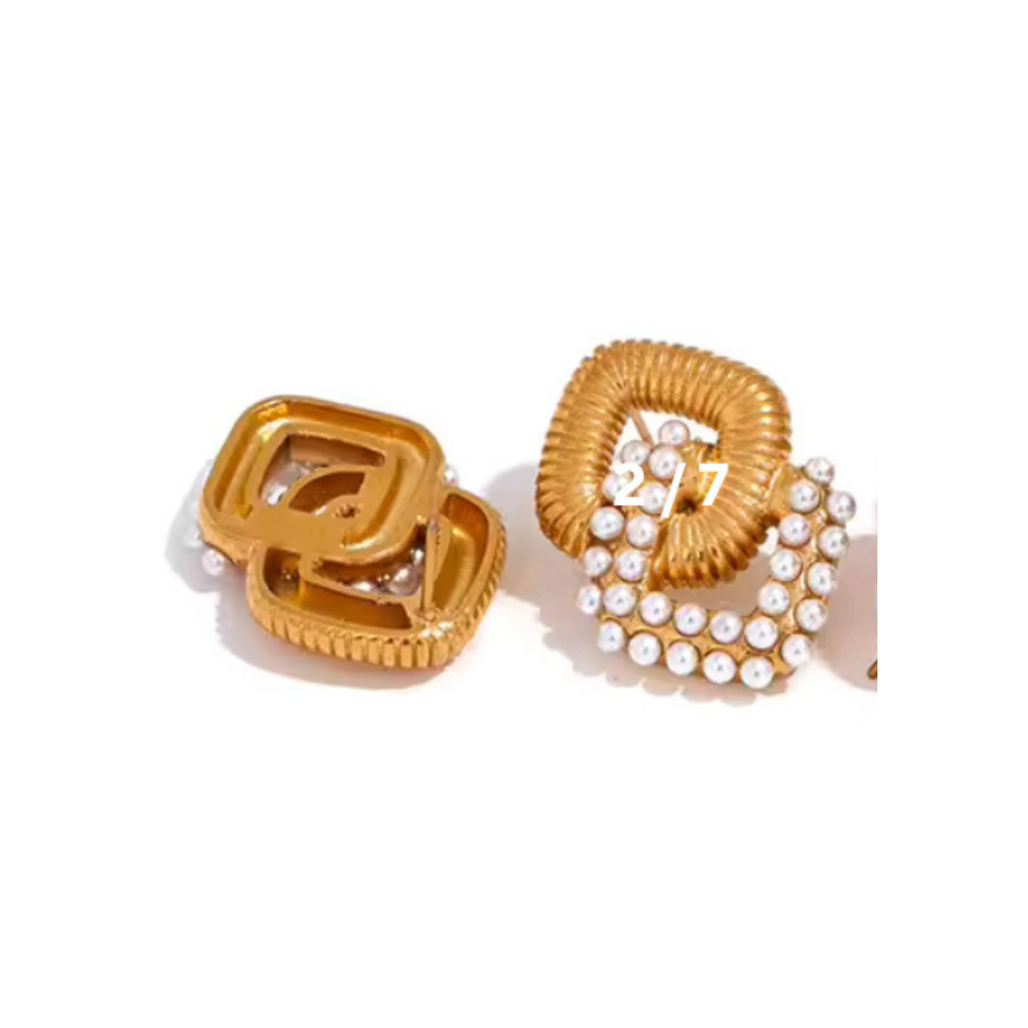 Double Square Pearl Studs