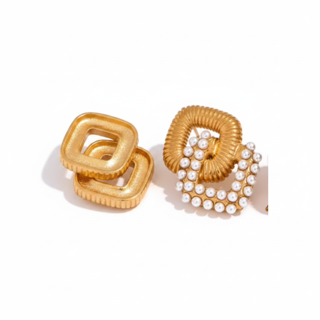 Double Square Pearl Studs