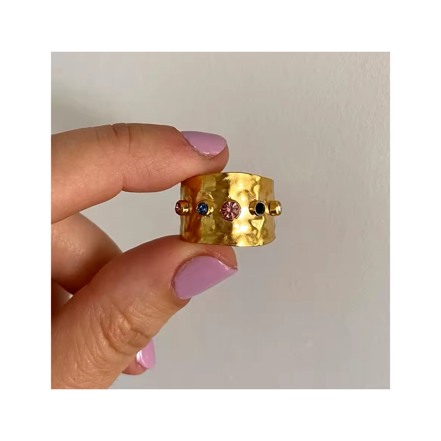 Wide Band Gemstone Ring