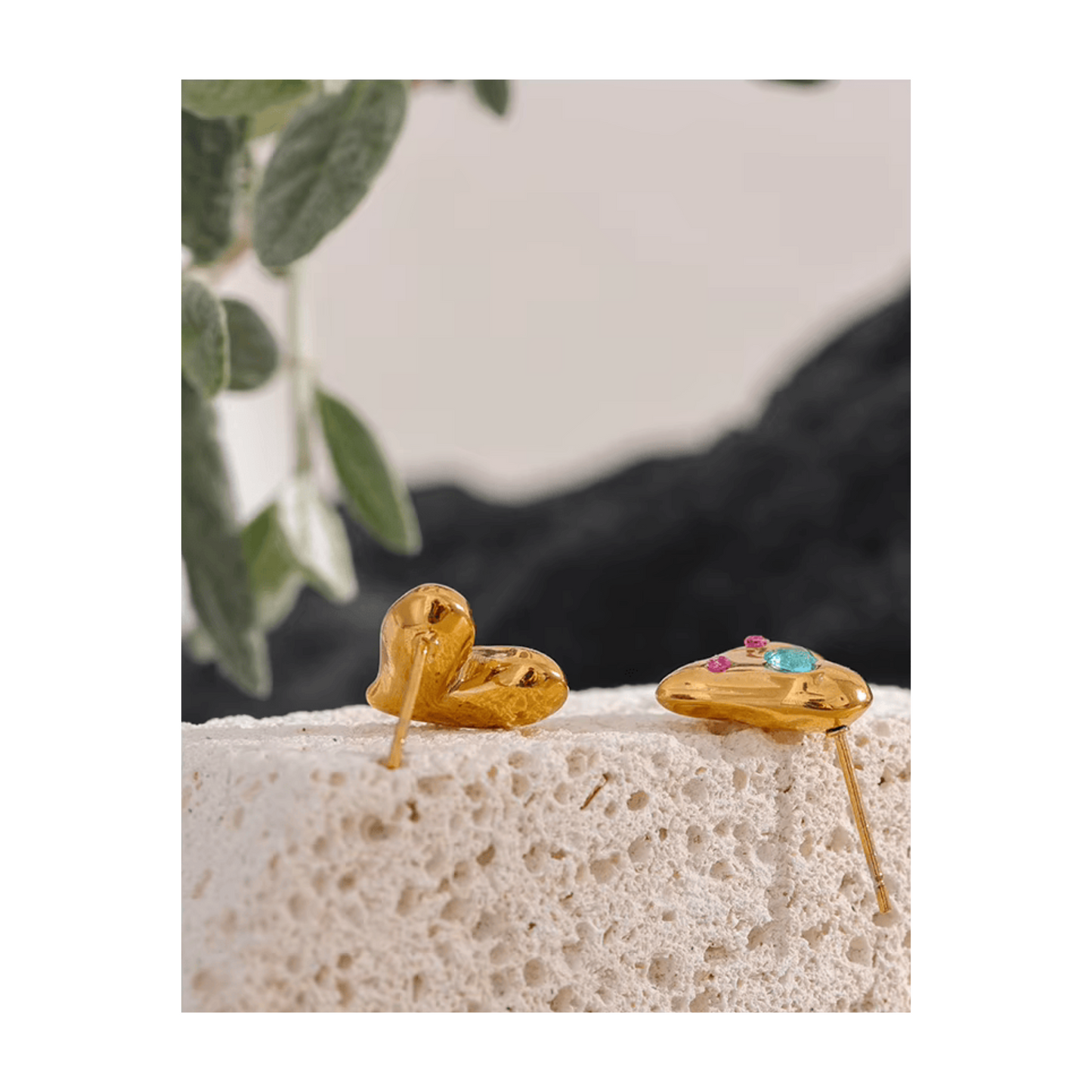 Beautiful Gem Stone Heart Studs