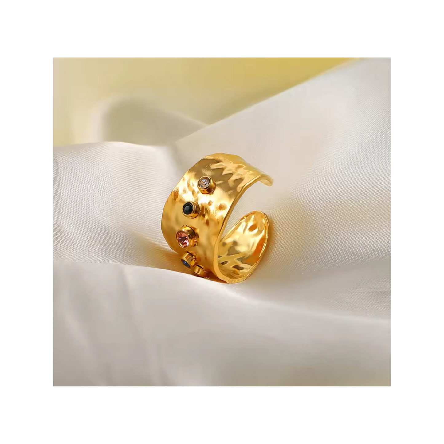 Wide Band Gemstone Ring