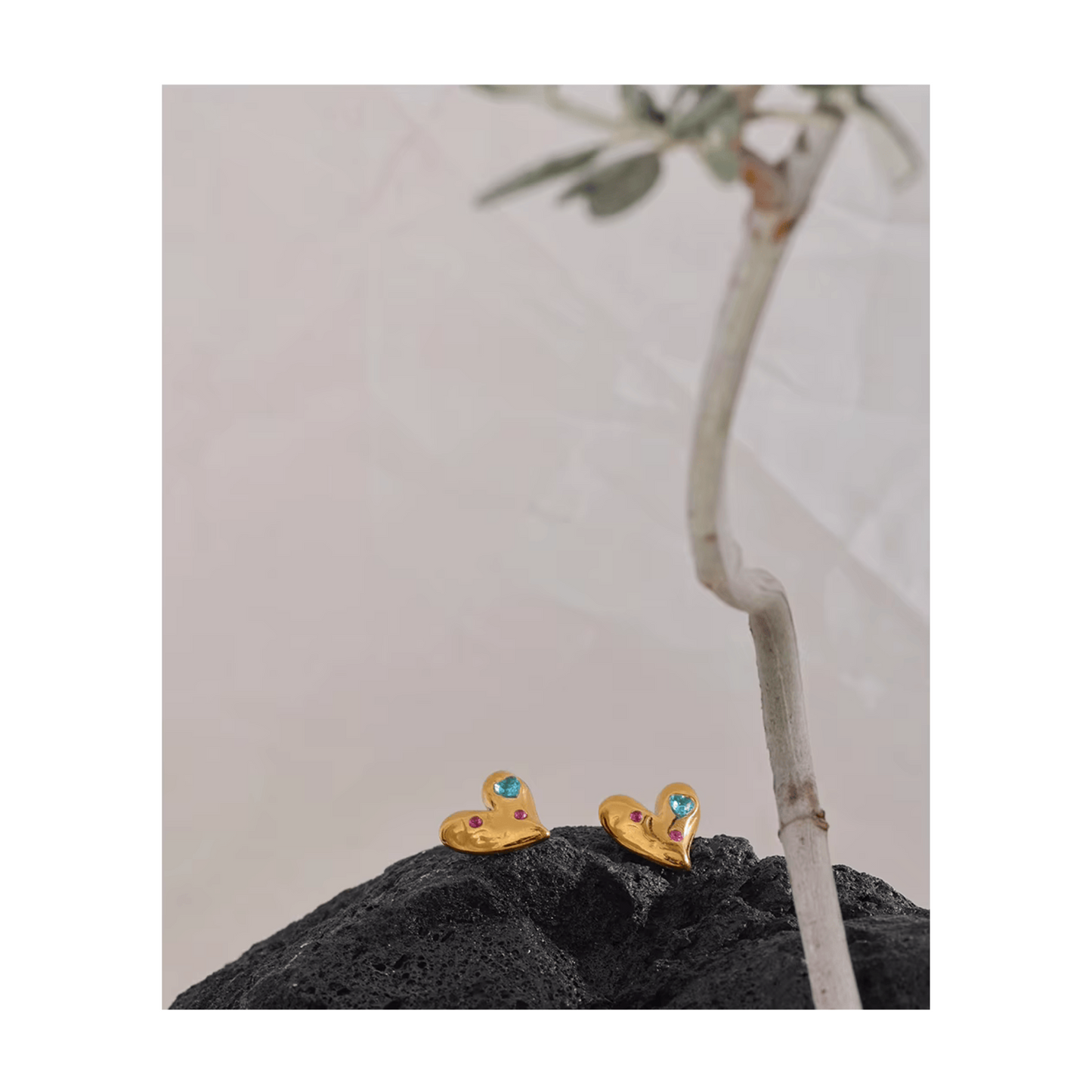 Beautiful Gem Stone Heart Studs