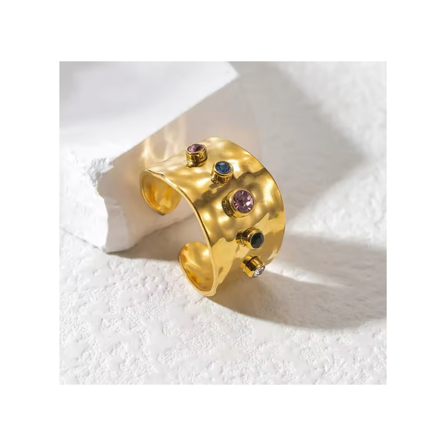 Wide Band Gemstone Ring