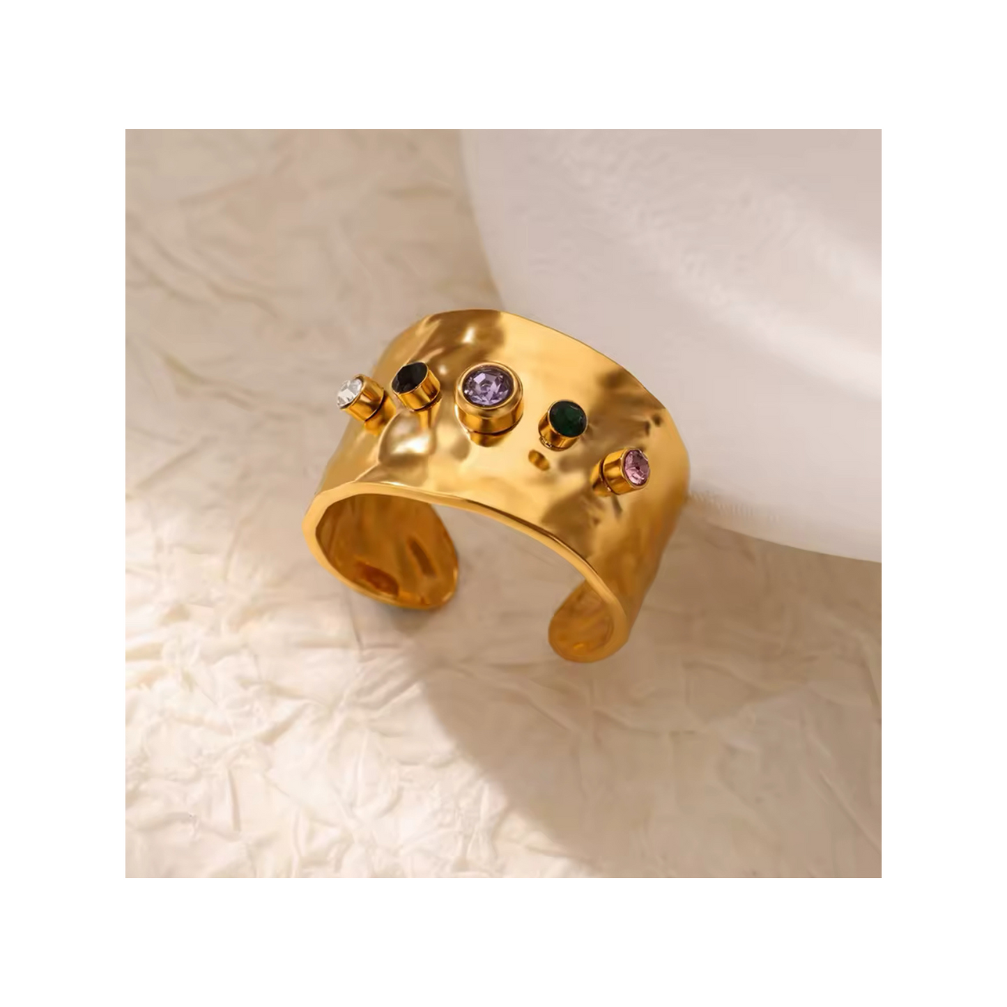 Wide Band Gemstone Ring