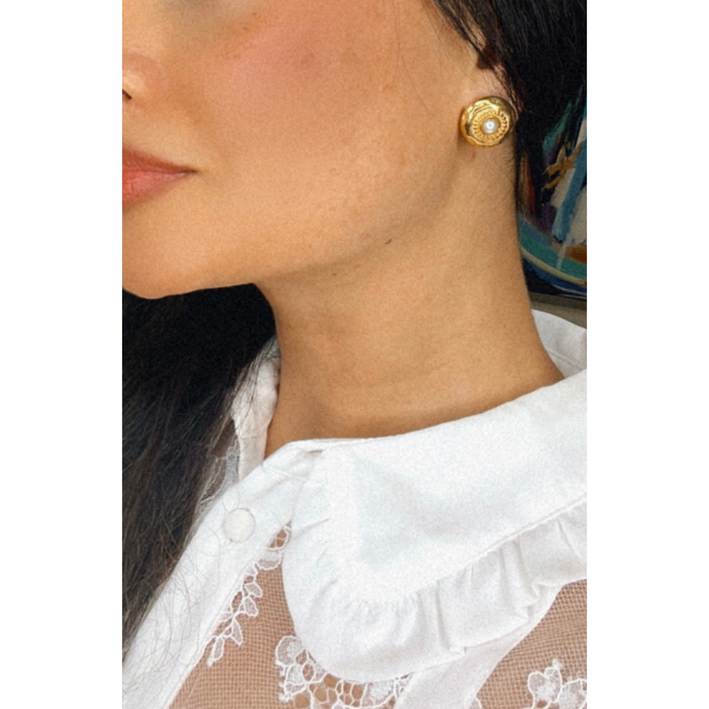 Vintage Style Pearl Button Earrings