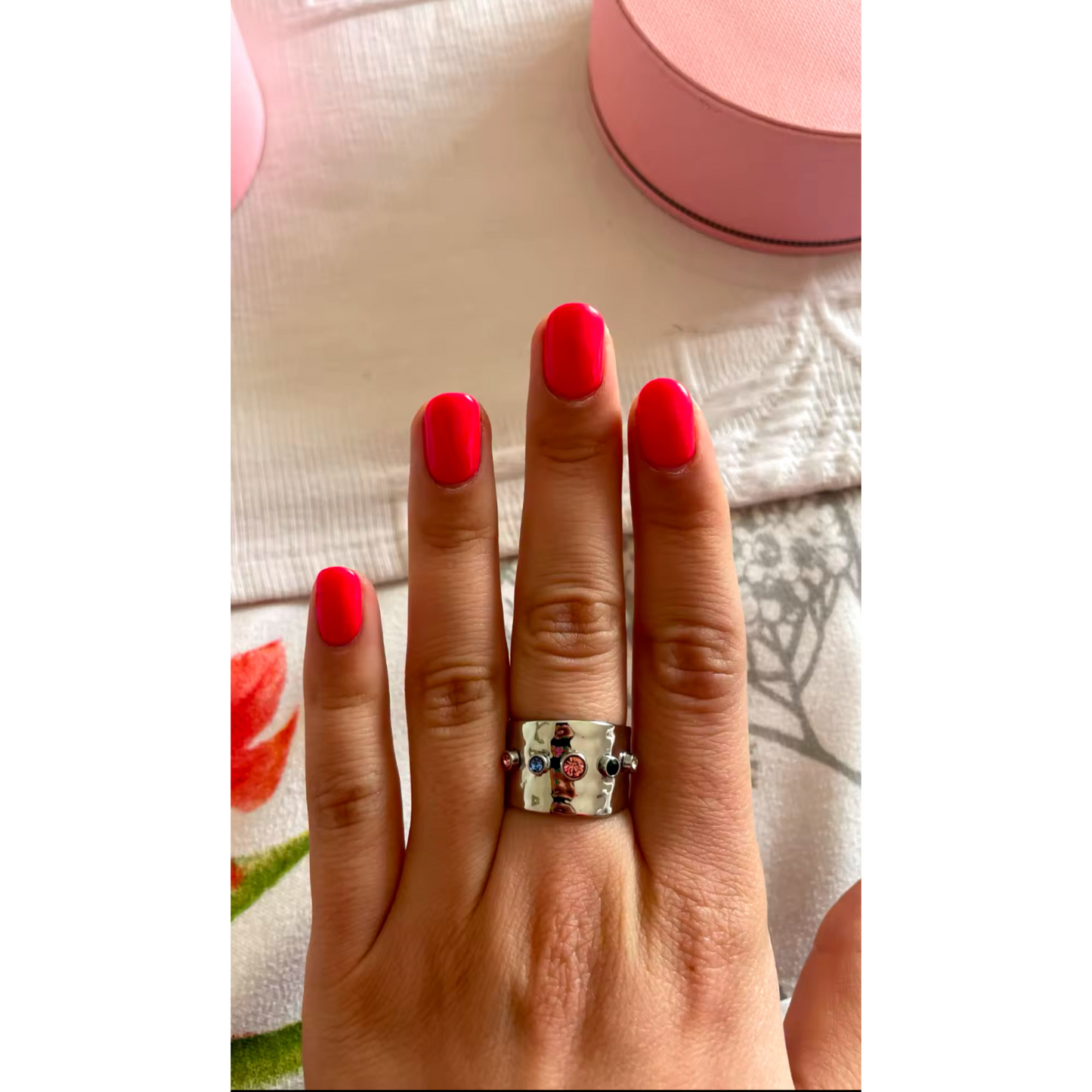 Wide Band Gemstone Ring