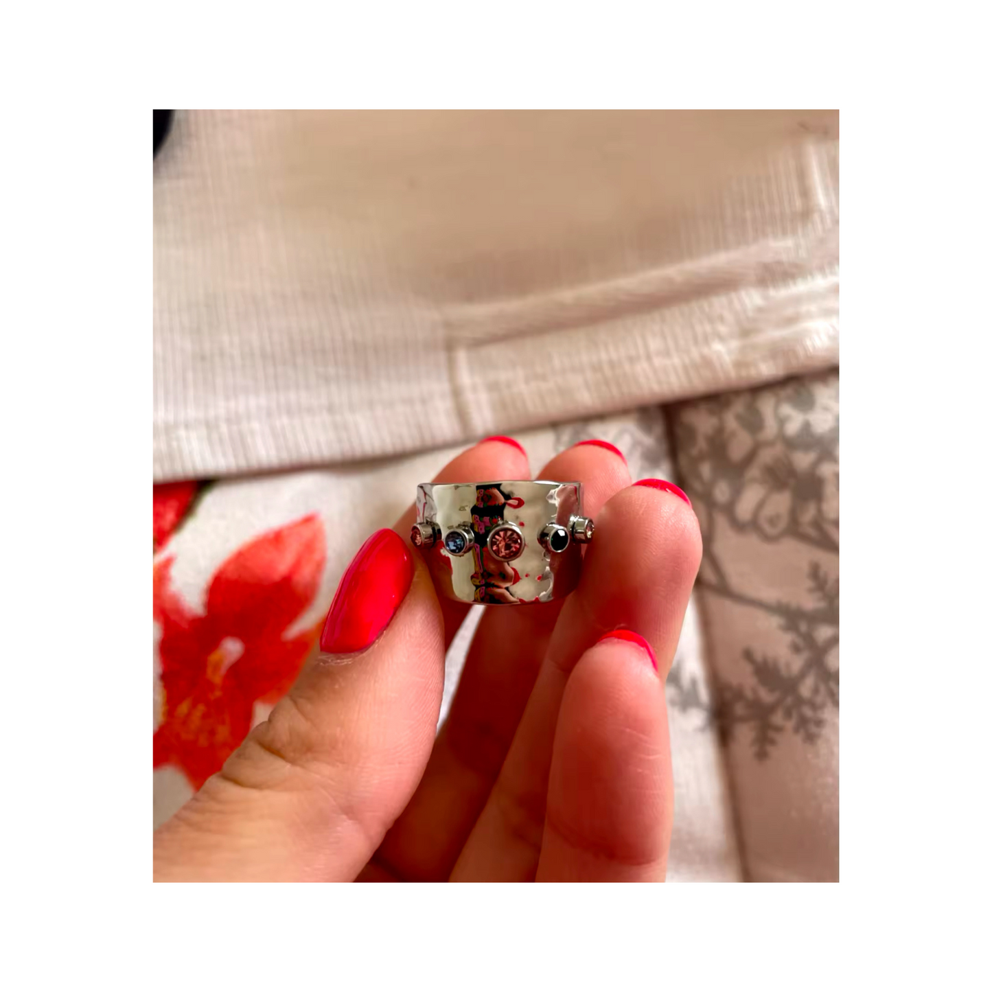 Wide Band Gemstone Ring