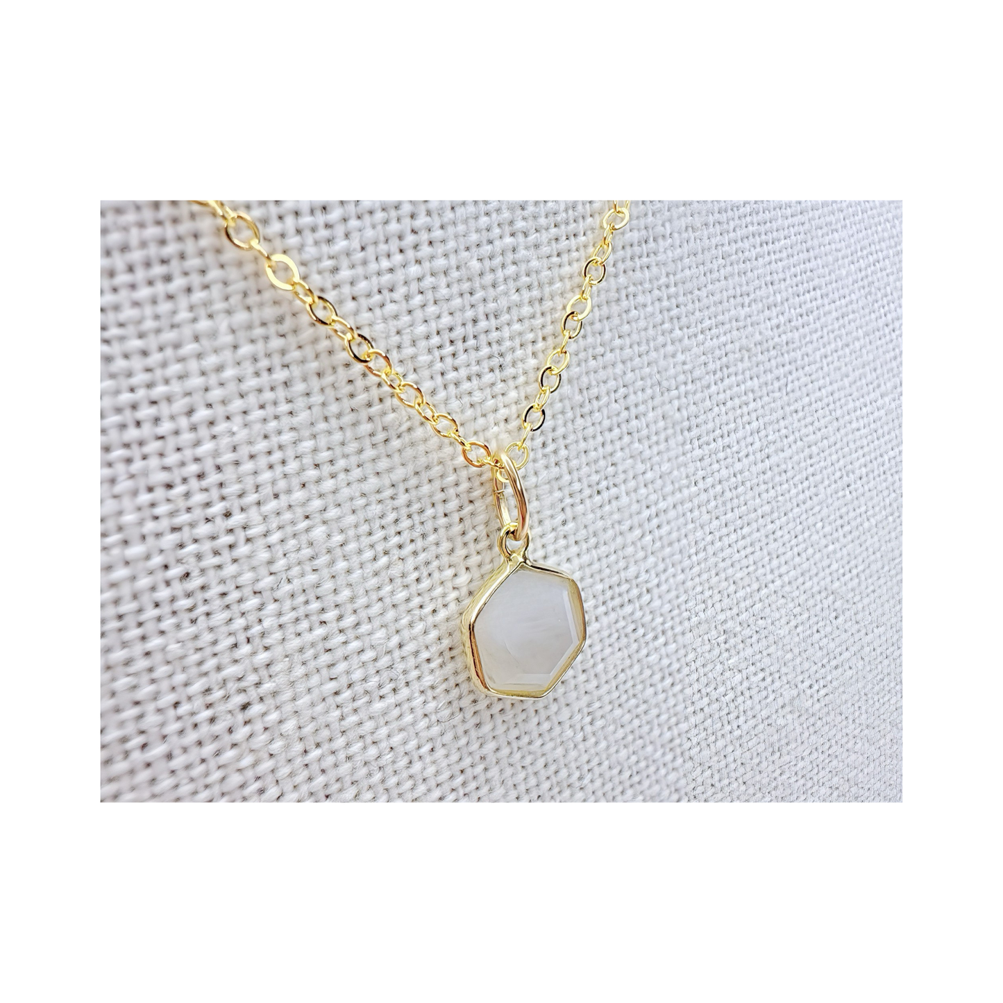 Hexagon Moonstone, Labradorite, Emerald, Aquamarine Necklace: 16K Gold Plated Pendant, June Birthstone