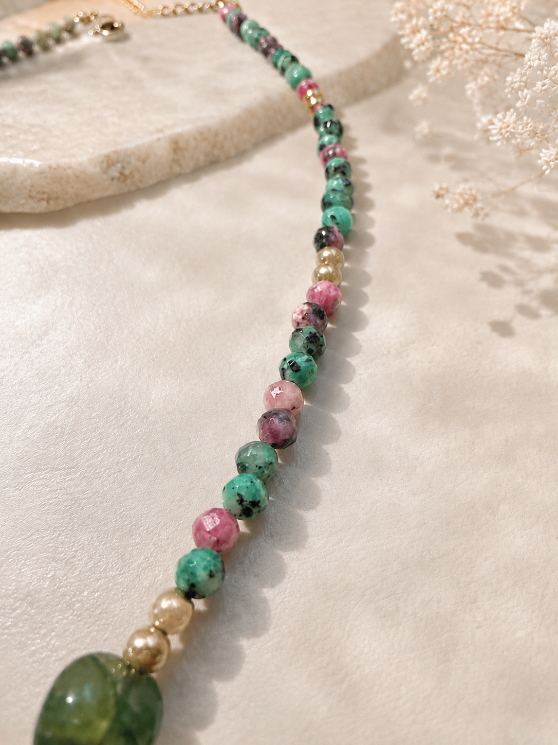 Ocean Jasper & Ruby Zoisite Gemstone Choker Necklace