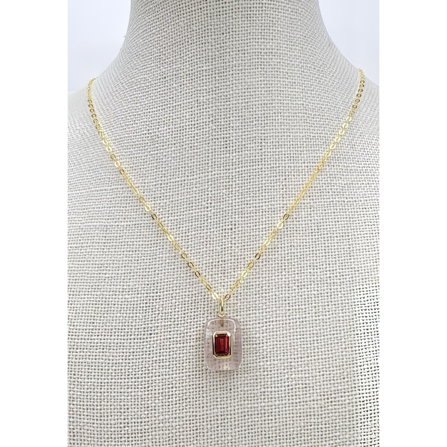 Rose Quartz Garnet Gold Vermeil Necklace