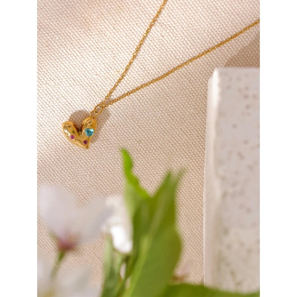 Colourful Gem Heart Necklace
