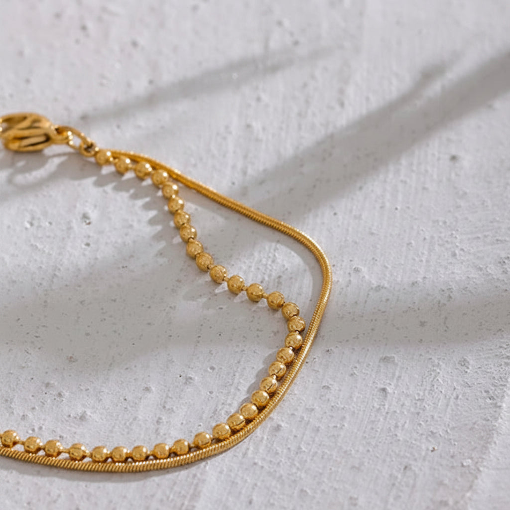 Layered Bead and Chain Bracelet