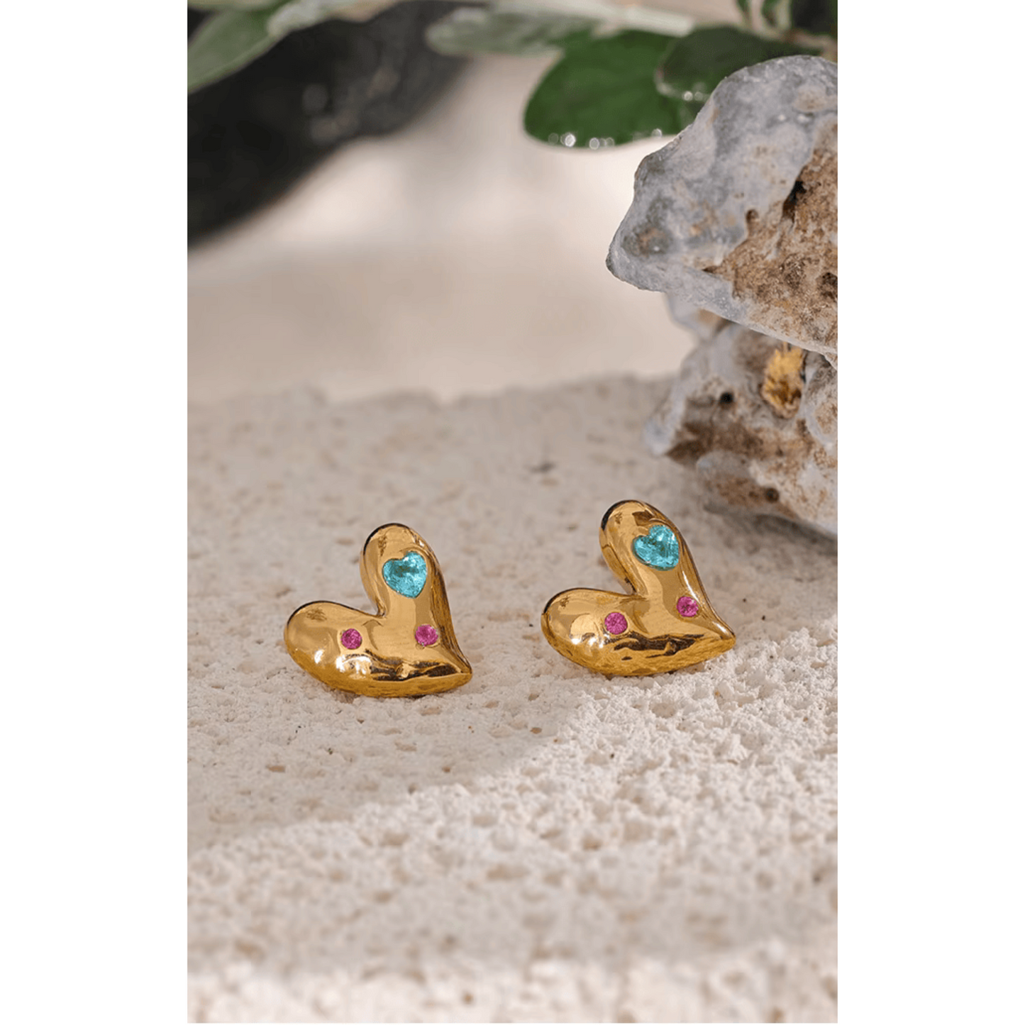 Beautiful Gem Stone Heart Studs