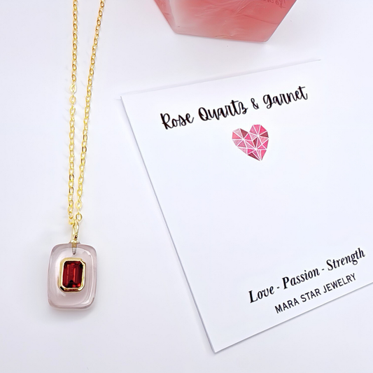 Rose Quartz Garnet Gold Vermeil Necklace