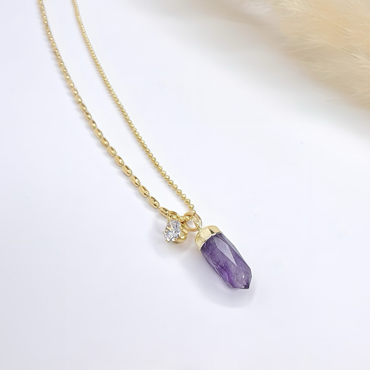 Amethyst Spike Necklace Gold