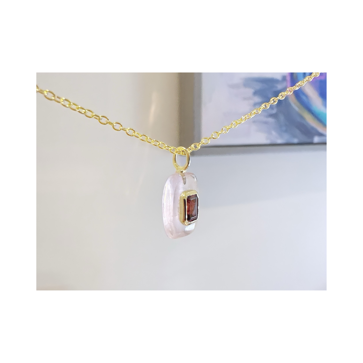 Rose Quartz Garnet Gold Vermeil Necklace