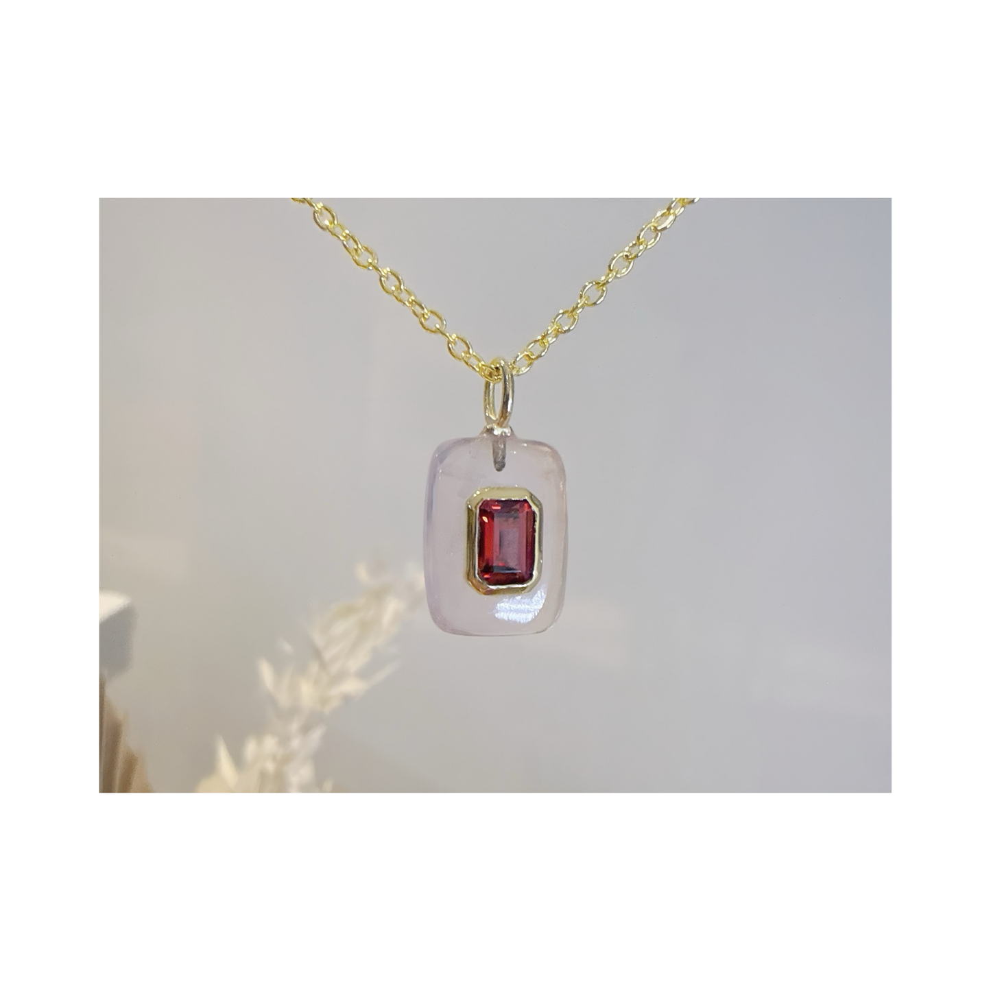 Rose Quartz Garnet Gold Vermeil Necklace