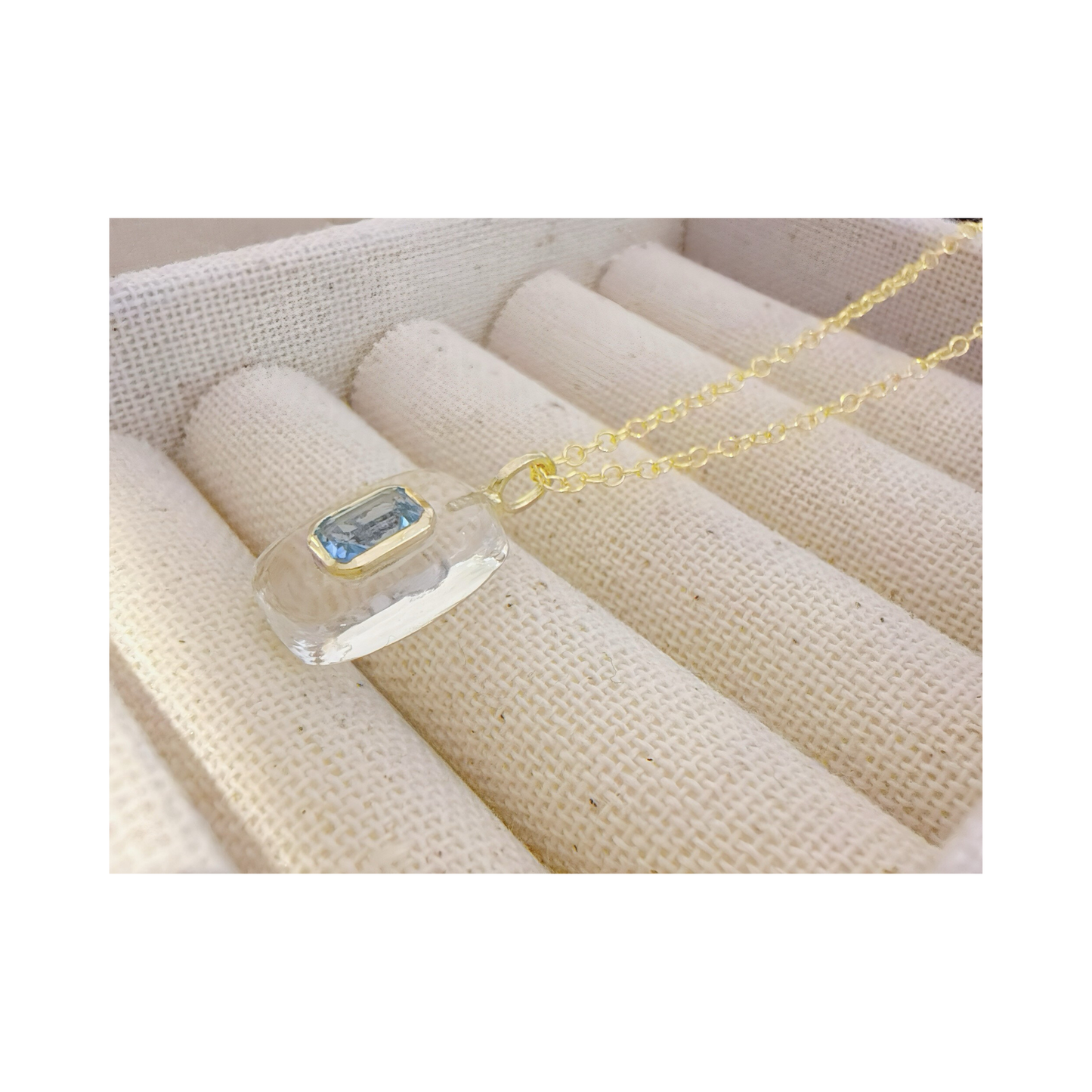 Crystal Quartz Blue Topaz Pendant Necklace: 18K Gold Vermeil Sterling Silver