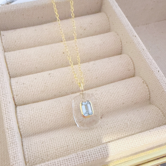 Crystal Quartz Blue Topaz Pendant Necklace: 18K Gold Vermeil Sterling Silver