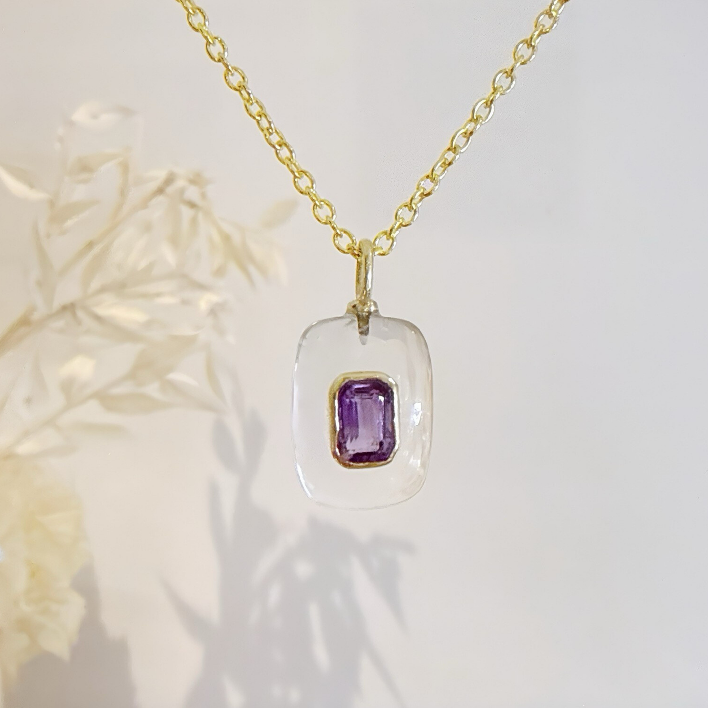 Crystal Quartz Amethyst Pendant Necklace: 18K Gold Vermeil Sterling Silver