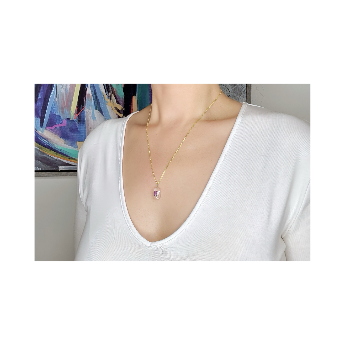 Crystal Quartz Amethyst Pendant Necklace: 18K Gold Vermeil Sterling Silver