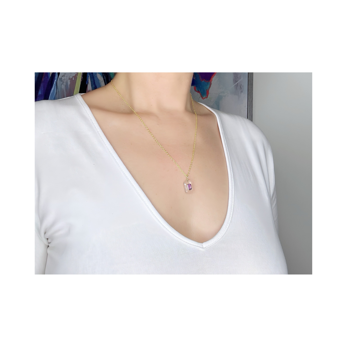 Crystal Quartz Amethyst Pendant Necklace: 18K Gold Vermeil Sterling Silver