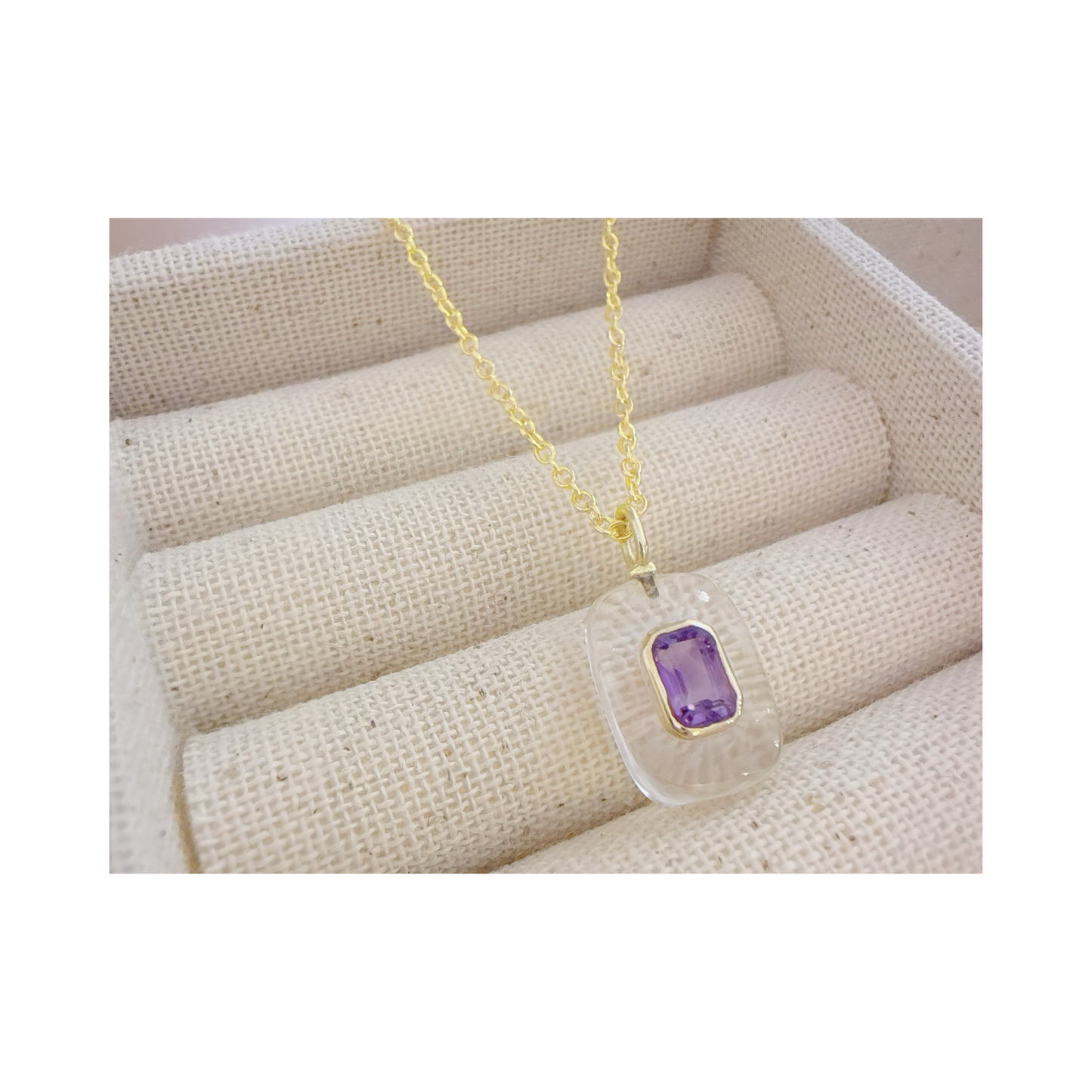 Crystal Quartz Amethyst Pendant Necklace: 18K Gold Vermeil Sterling Silver