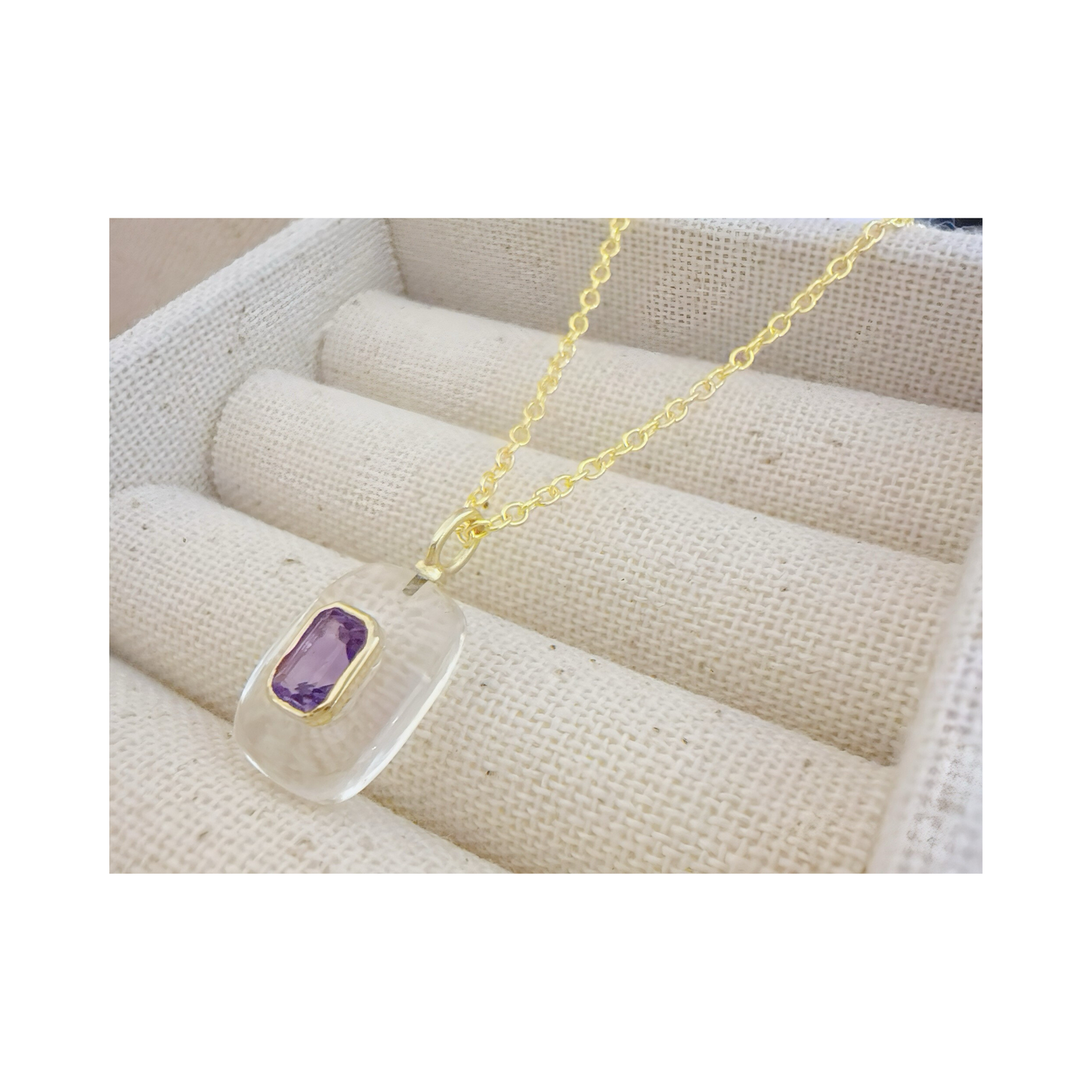 Crystal Quartz Amethyst Pendant Necklace: 18K Gold Vermeil Sterling Silver