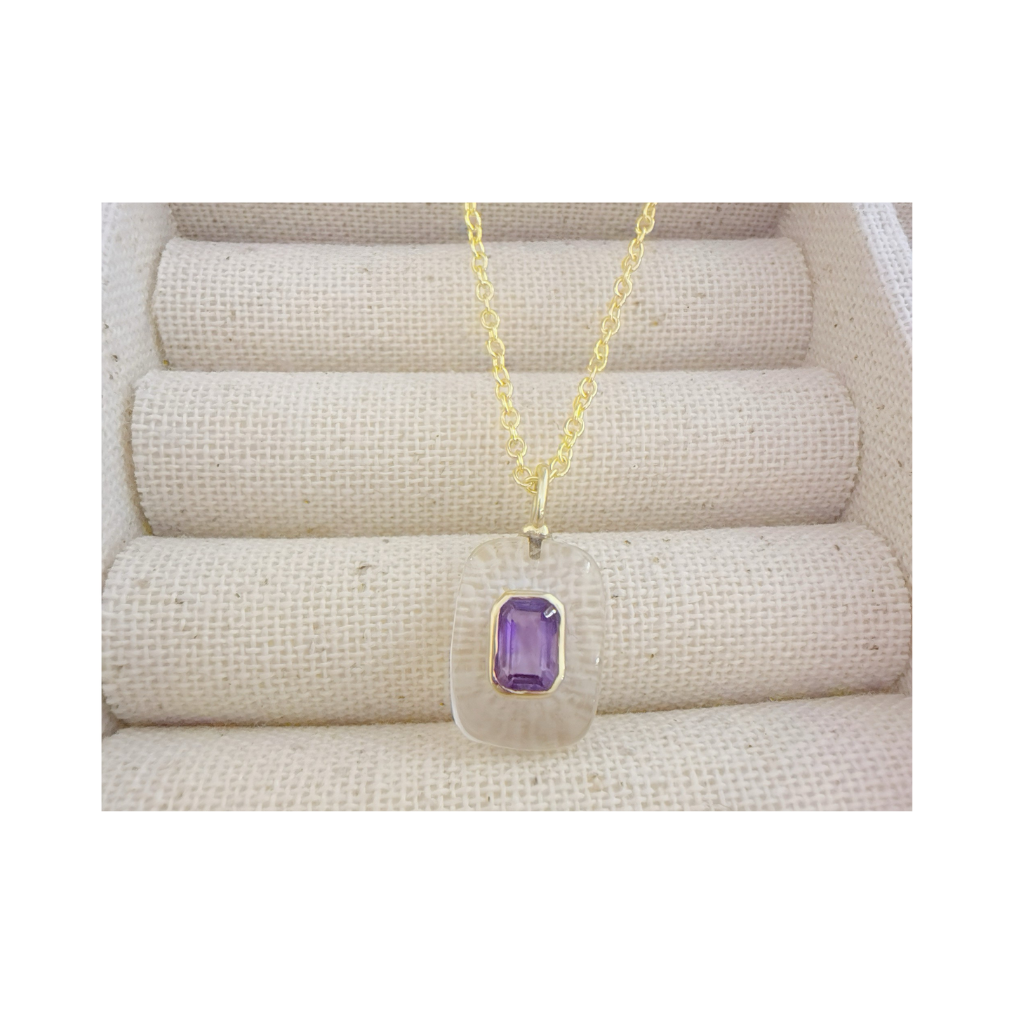 Crystal Quartz Amethyst Pendant Necklace: 18K Gold Vermeil Sterling Silver