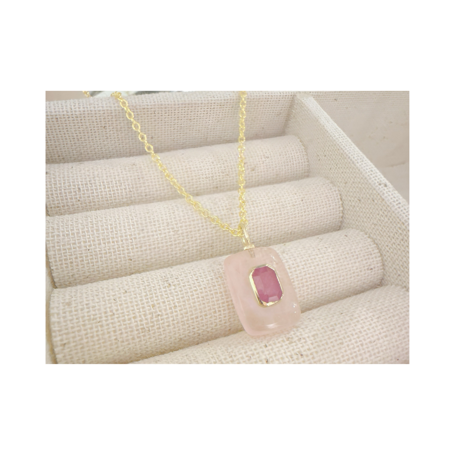 Rose Quartz Pink Sapphire Pendant Necklace: 18K Gold Vermeil Sterling Silver