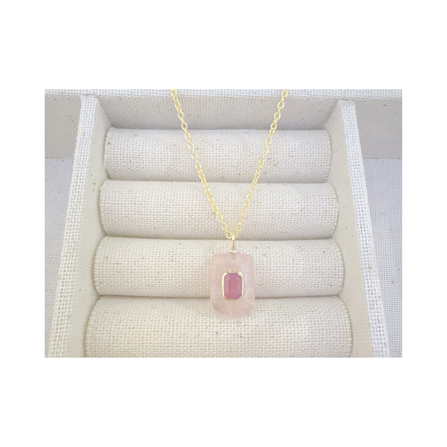 Rose Quartz Pink Sapphire Pendant Necklace: 18K Gold Vermeil Sterling Silver