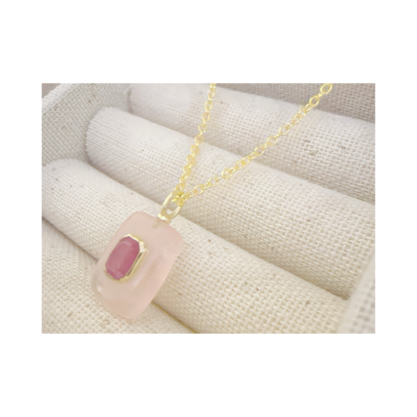 Rose Quartz Pink Sapphire Pendant Necklace: 18K Gold Vermeil Sterling Silver