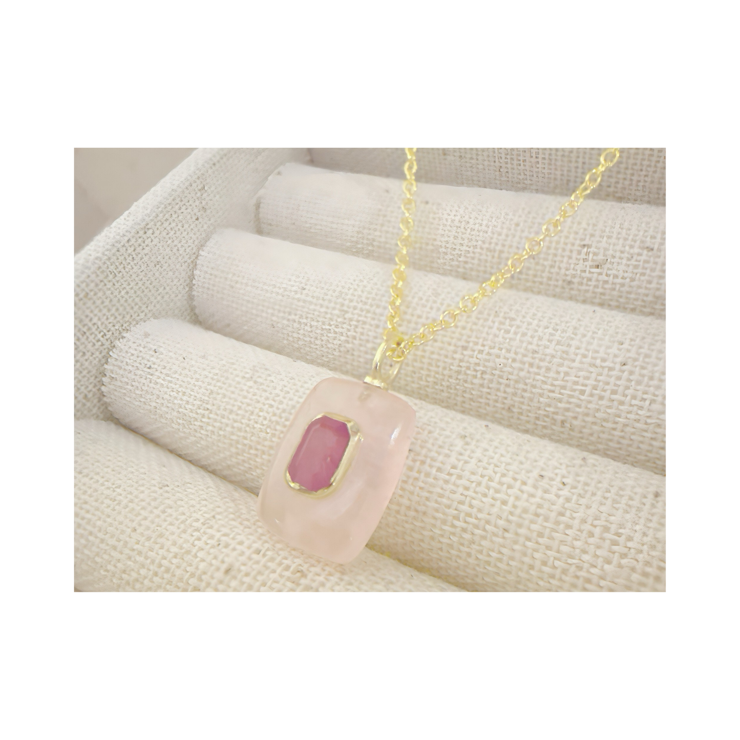 Rose Quartz Pink Sapphire Pendant Necklace: 18K Gold Vermeil Sterling Silver