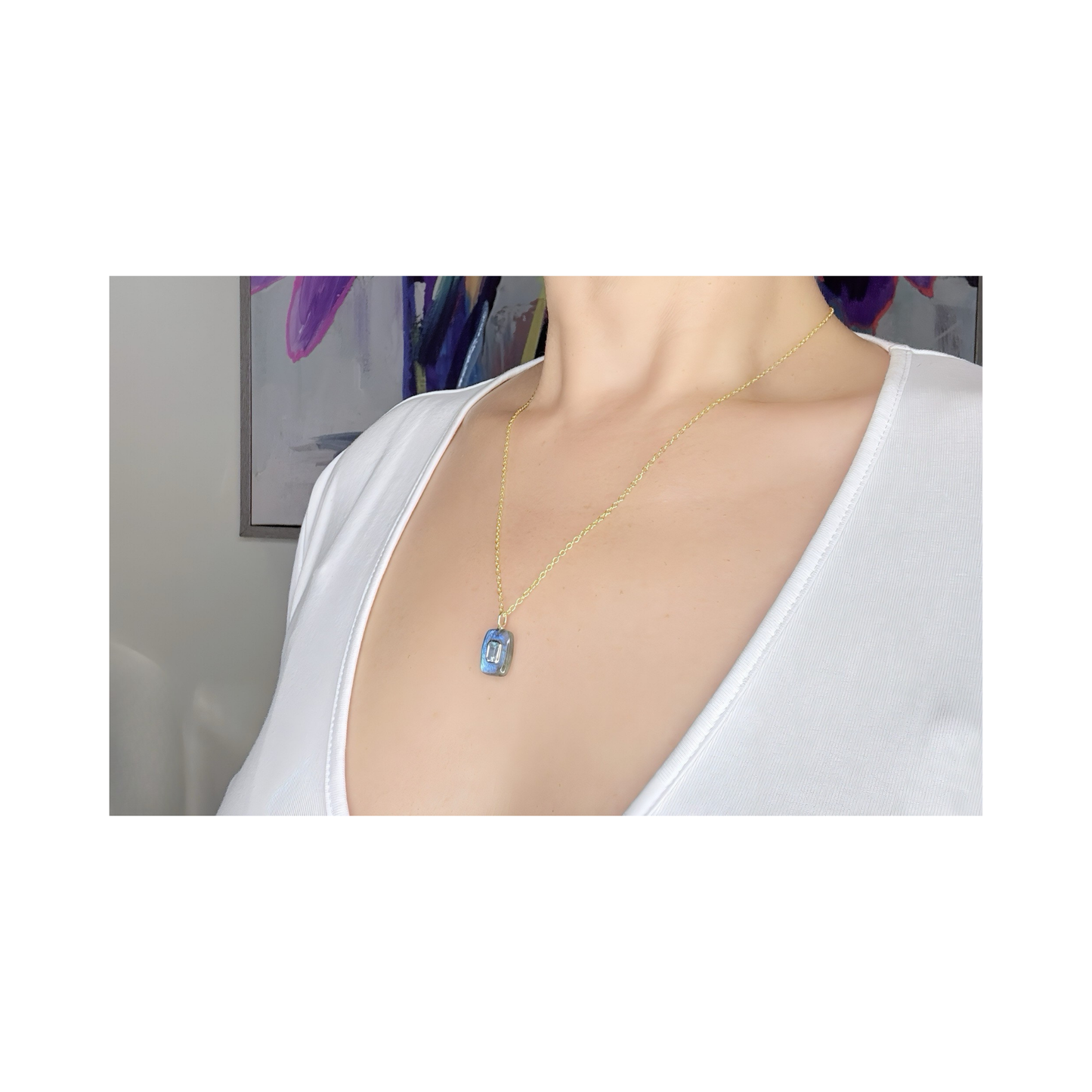 Labradorite Blue Topaz Pendant Necklace: 18K Gold Vermeil Sterling Silver