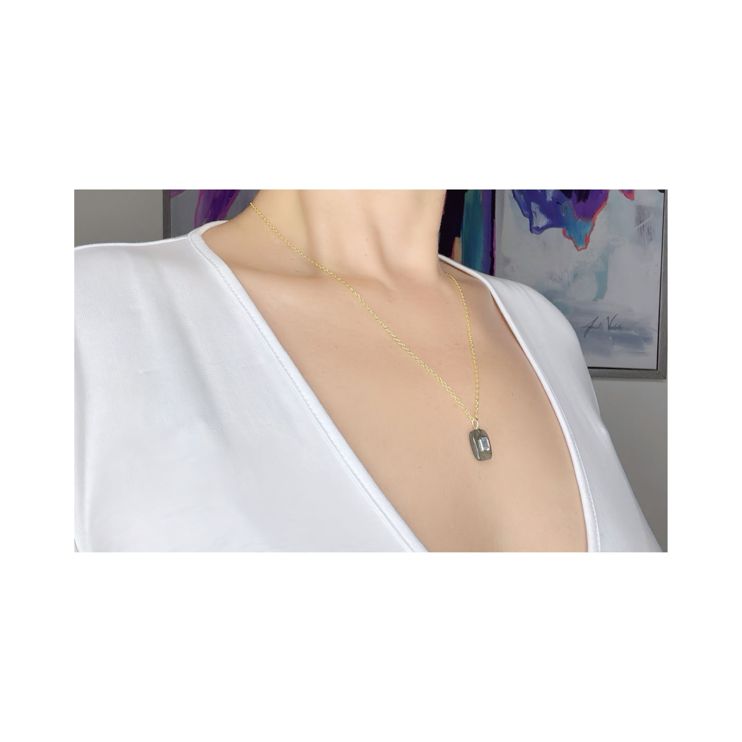 Labradorite Blue Topaz Pendant Necklace: 18K Gold Vermeil Sterling Silver