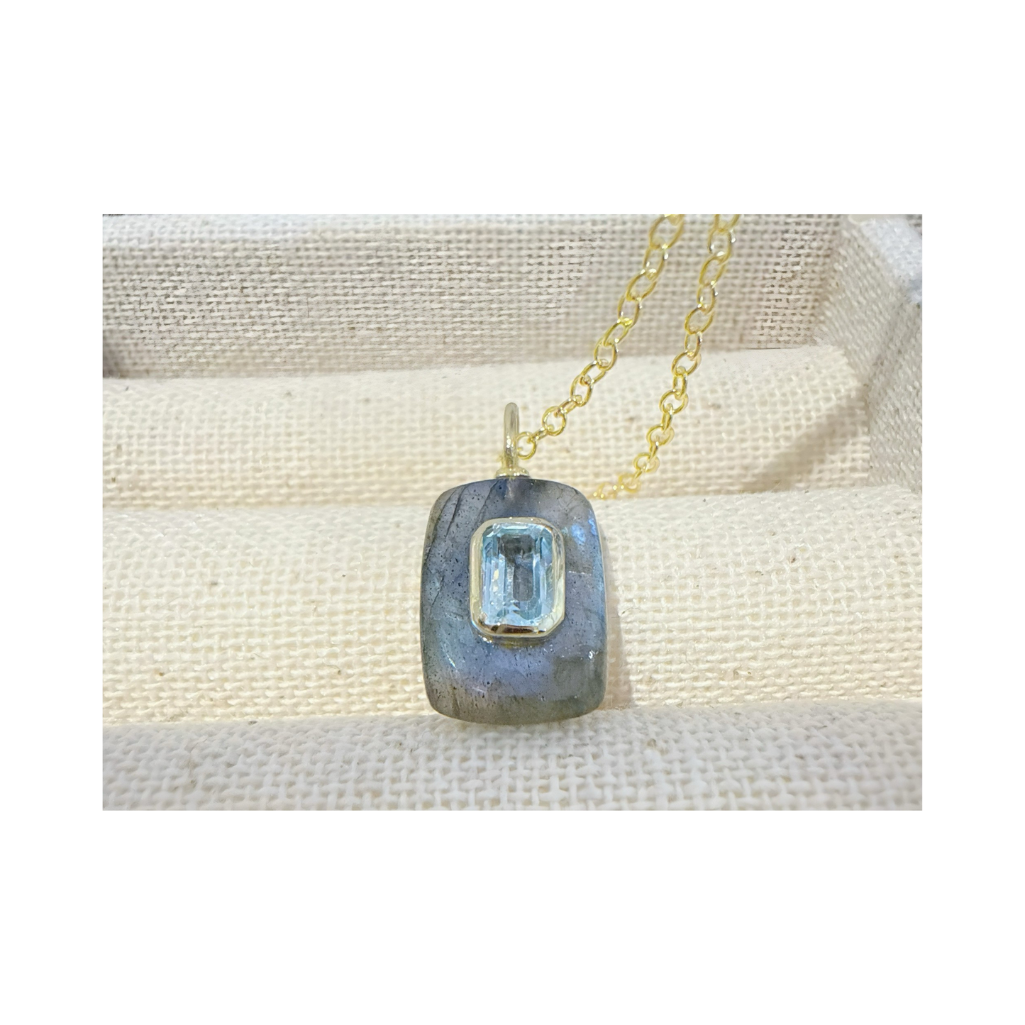 Labradorite Blue Topaz Pendant Necklace: 18K Gold Vermeil Sterling Silver